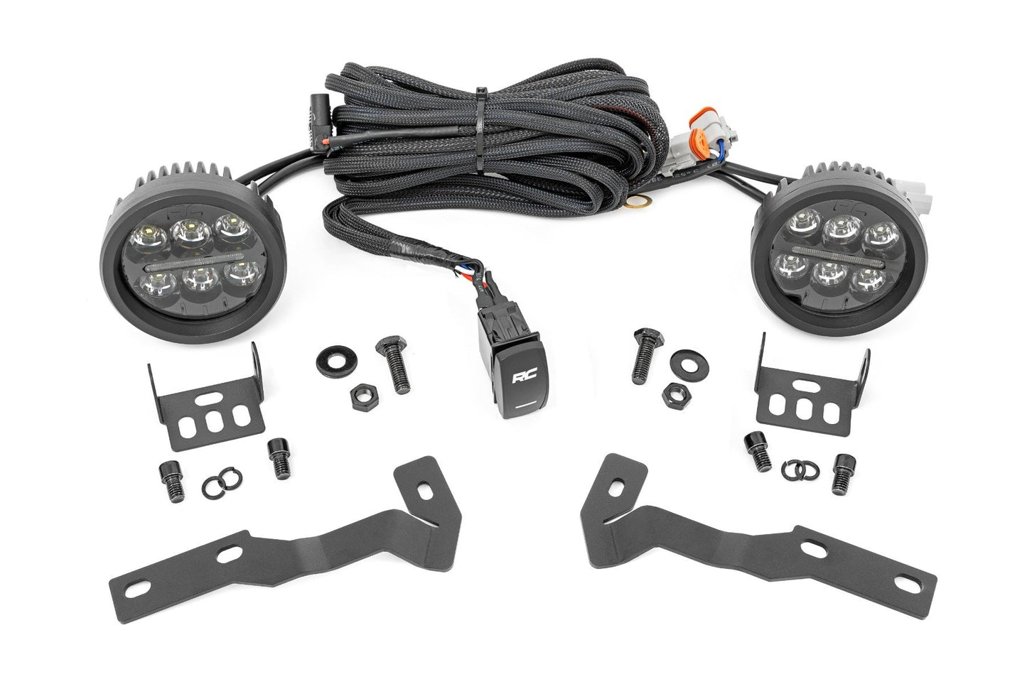 LED Light Kit | Ditch Mount | Black Series Round | 3.5 Inch | Amber DRL | Toyota Tacoma (16-23) Rough Country