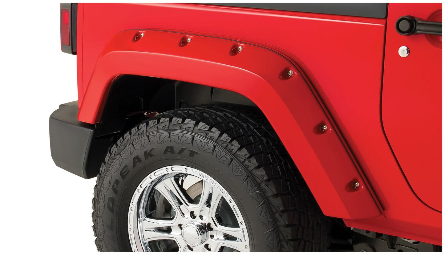 Black Pocket/Rivet Style Smooth Finish Rear Fender Flares For 2007-2018 Jeep Wrangler JK 2-Door Bushwacker-2