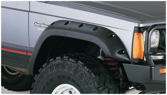 Black Jeep Cutout Style Textured Finish 4-Piece Fender Flare Set For 1984-2001 Jeep Cherokee 4-Door Bushwacker-1