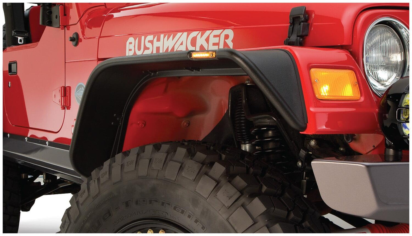 Black Jeep Flat Style Textured Finish 4-Piece Fender Flare Set For 1997-2006 Jeep Wrangler TJ Bushwacker-5