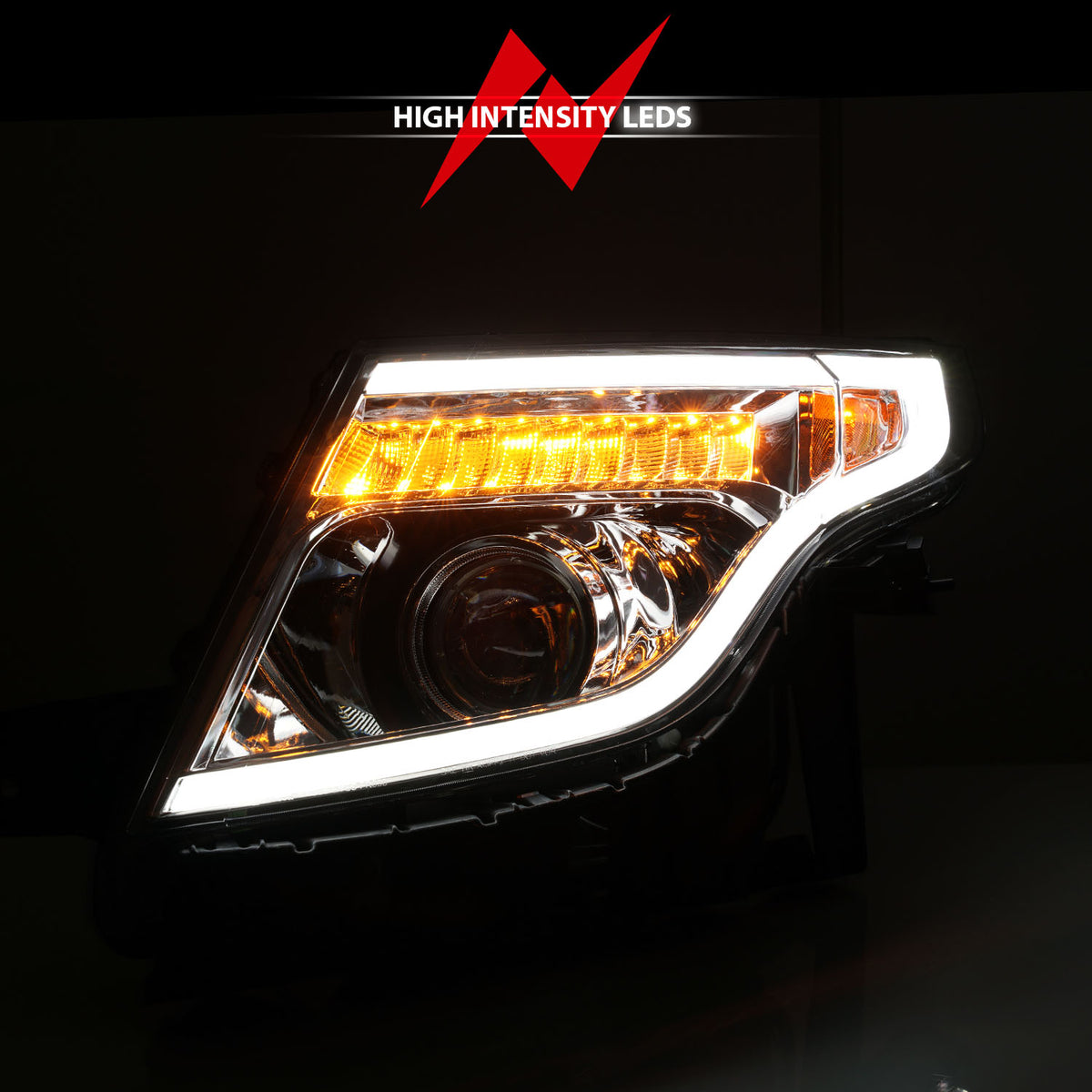 Projector Headlights W/ Light Bar Style Chrome Housing Clear Lens Pair Ford Explorer 2011-2015 AnzoUSA-5