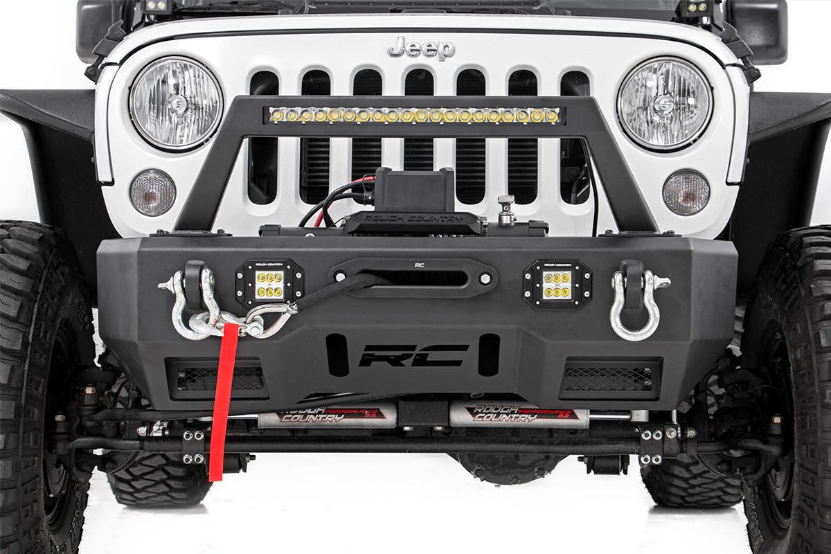 Jeep Front Stubby LED Winch Bumper w/Hoop Chrome Series JK, JL, Gladiator JT Rough Country-3