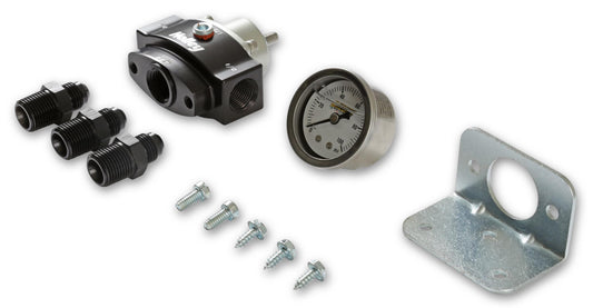 Billet Bypass Fuel Pressure Regulator Kit Pressure Range 4.5-9 PSI Fittings and Gauge Included Holley-1