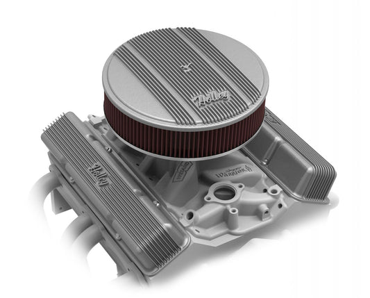 14 Round Finned Air Cleaner Finned Air Cleaner Assembly, 14 Round Design W/ 3 Paper Element, Die-Cast Aluminum, Fits 4150 & 4160 Carburetors w/5.125 Diameter Neck Holley-1