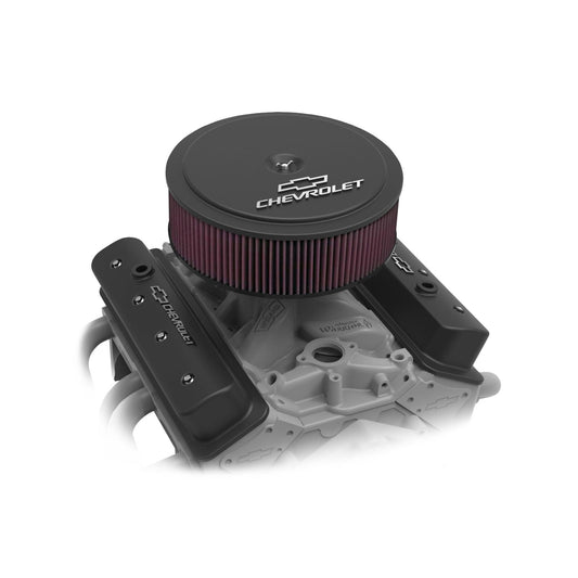 GM Muscle Series Air Cleaner Satin Black Machined 14 X 4 Air Cleaner Kit W/ Premium Filter GM Bowtie and Chevrolet Logo Holley-1