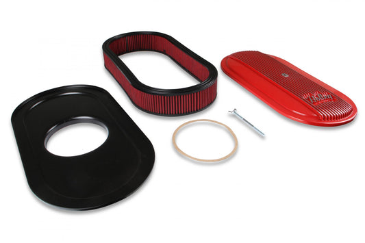 Vintage Series Oval Air Cleaner Gloss Red Machined 2.5 X 17 X 9 Inch Red Cotton Gauze Filter Element Single 4-bbl Baseplate Holley-1