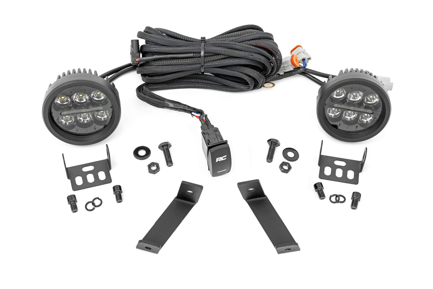 LED Light Kit | Ditch Mount | Black Series Round | 3.5 Inch | Amber DRL | Jeep Cherokee KL (14-21) Rough Country