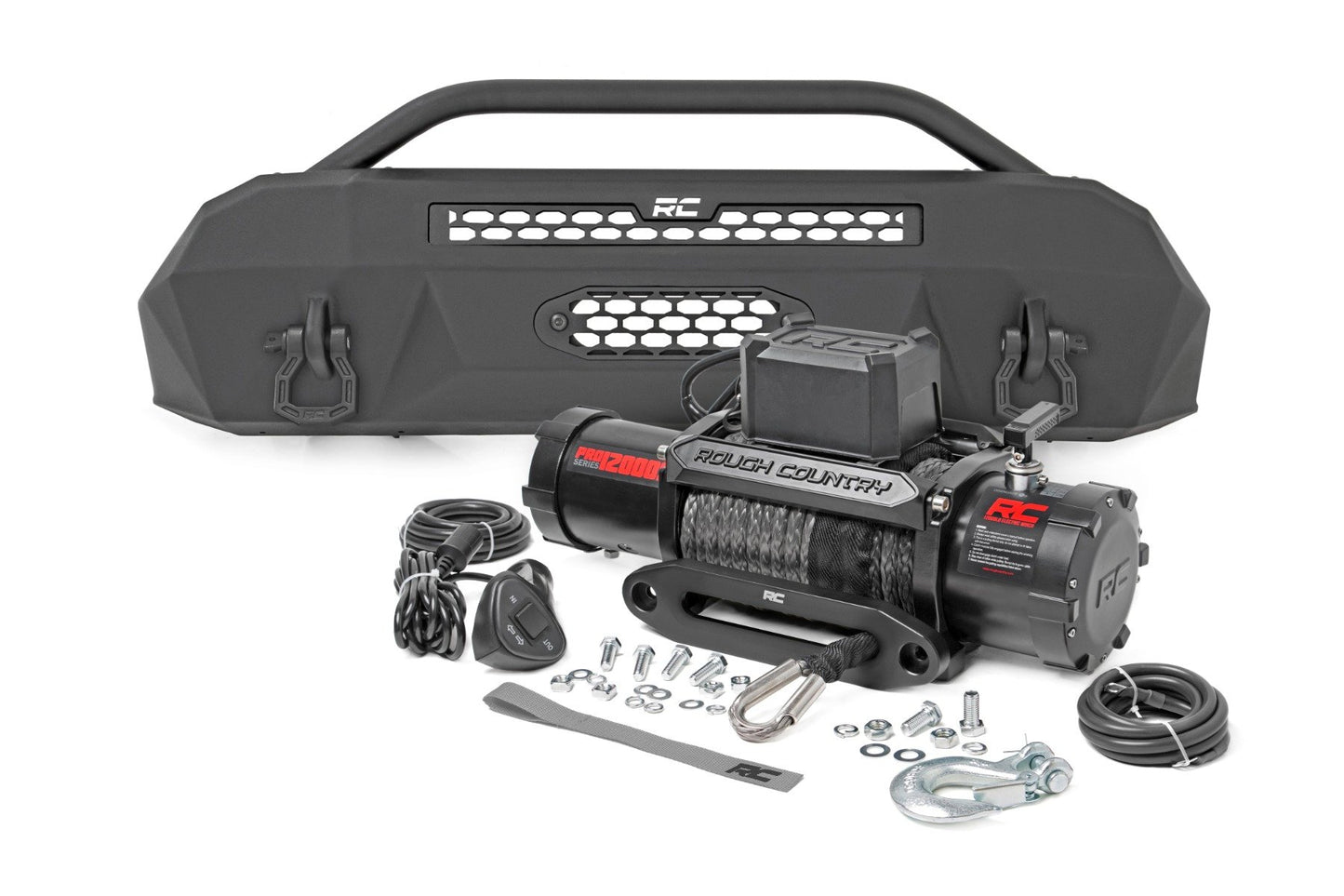 Front Bumper | Hybrid | 12000-Lb Pro Series Winch | Synthetic Rope | Toyota Tacoma (16-23) Rough Country