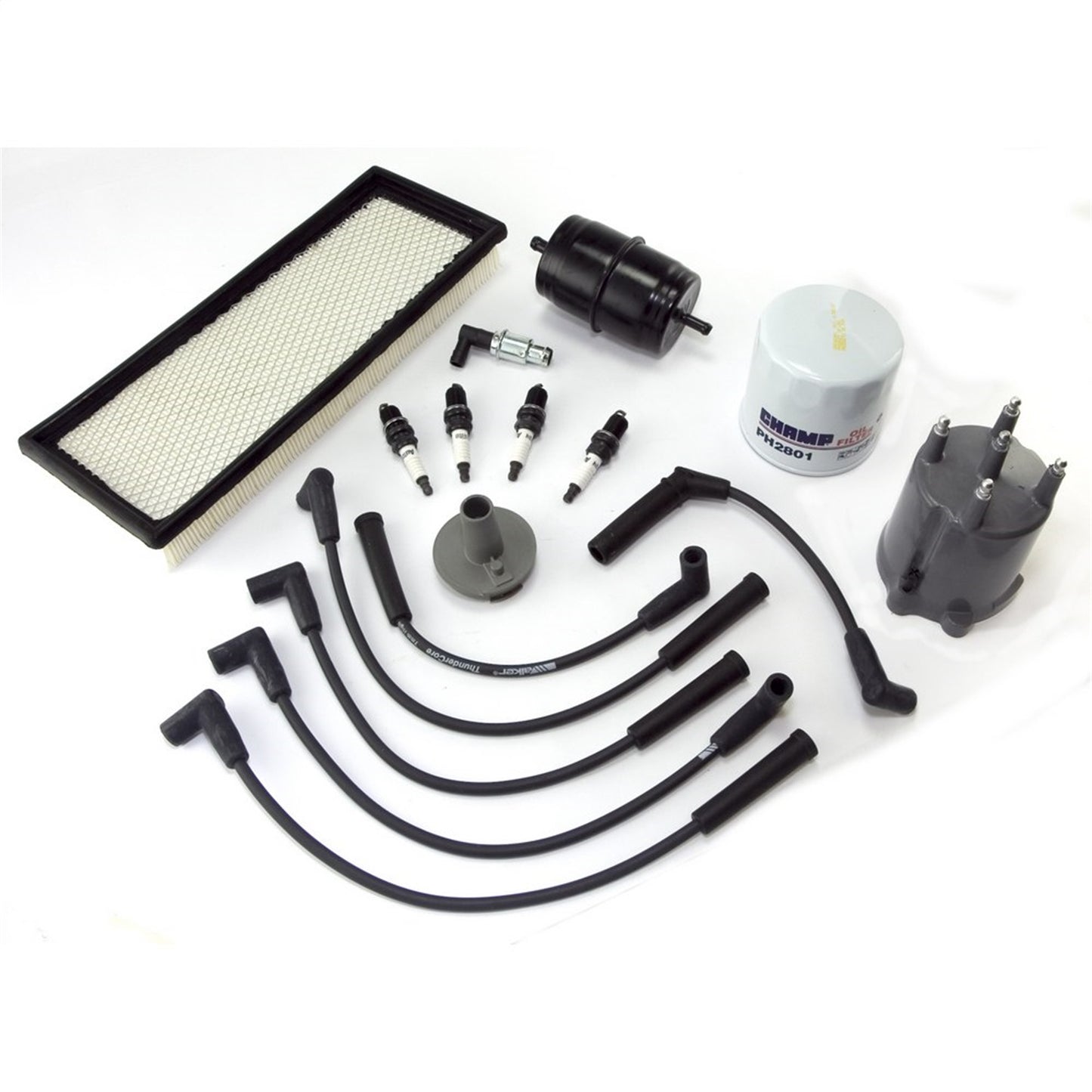 Tune-Up Kit Includes Air Filter/Oil Filter/Fuel Filter/Spark Plugs/Spark Plug Wires/Distributor Cap/Ignition Rotor/PVC Valve 1987-1990 Jeep Wrangler YJ OMIX