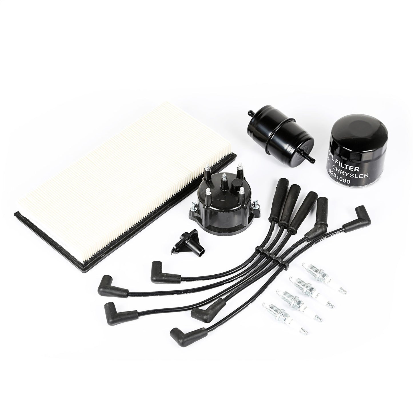 Tune-Up Kit Includes Air Filter/Oil Filter/Fuel Filter/Spark Plugs/Spark Plug Wires/Distributor Cap/Ignition Rotor 1997-1998 Jeep Cherokee XJ OMIX-1