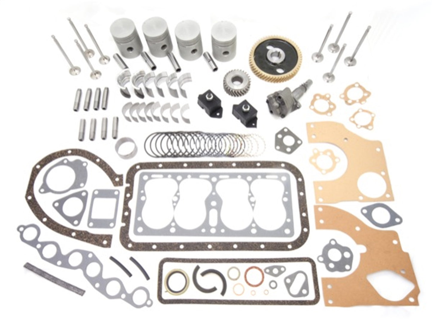 Engine Overhaul Kit Includes Pistons/Rings/Main And Rod Bearings/Cam Bearing/Timing Kit/Full Gskt And Seal Kit/Valves/Valve Gds/Oil Pump/Engine Mounts 1945-1949 CJ2A 1948-1953 CJ3A And 1950-1952 M38 OMIX