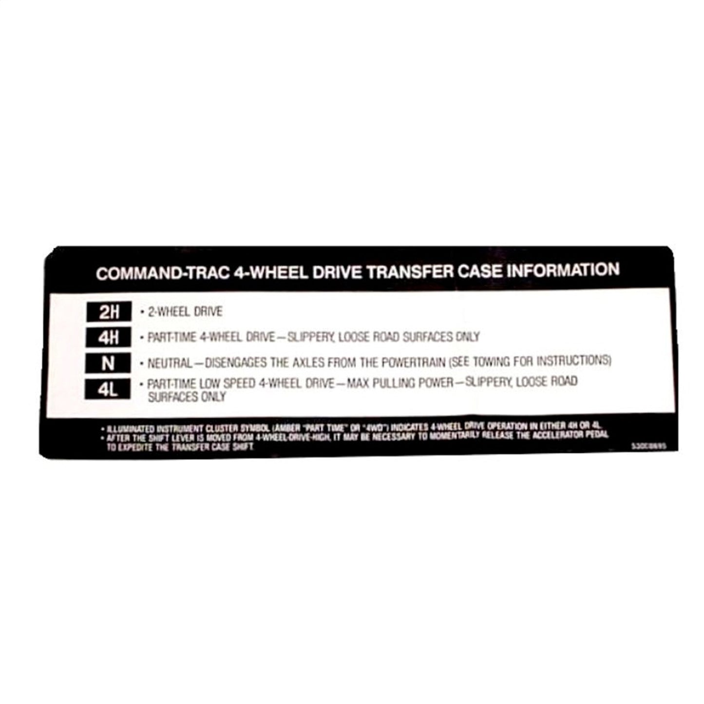 Emblem Transfer Case Sunvisor Decal For Command Trac NP231 1997-1998 Jeep Wrangler TJ And 1994-1998 Cherokee XJ OMIX