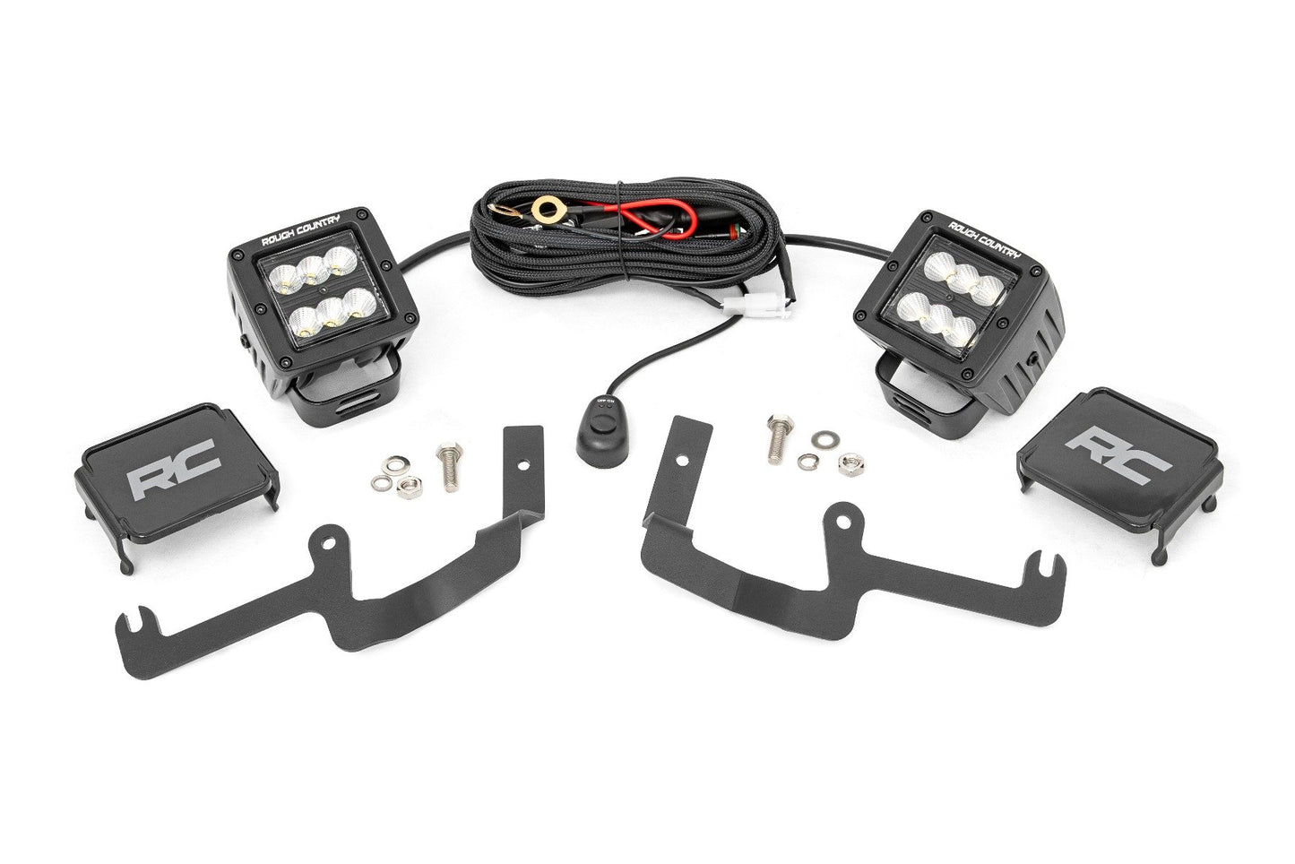 LED Light Kit | Ditch Mount | 2" Black Pair | Flood | Chevy Silverado 1500 (19-24) Rough Country