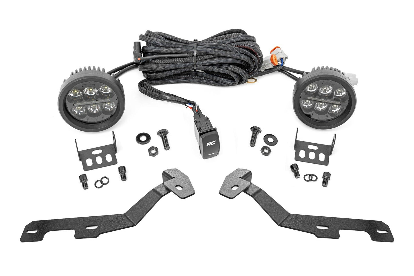 LED Light Kit | Ditch Mount | Black Series Round | 3.5 Inch | Amber DRL | Ram 1500 (19-25) Rough Country