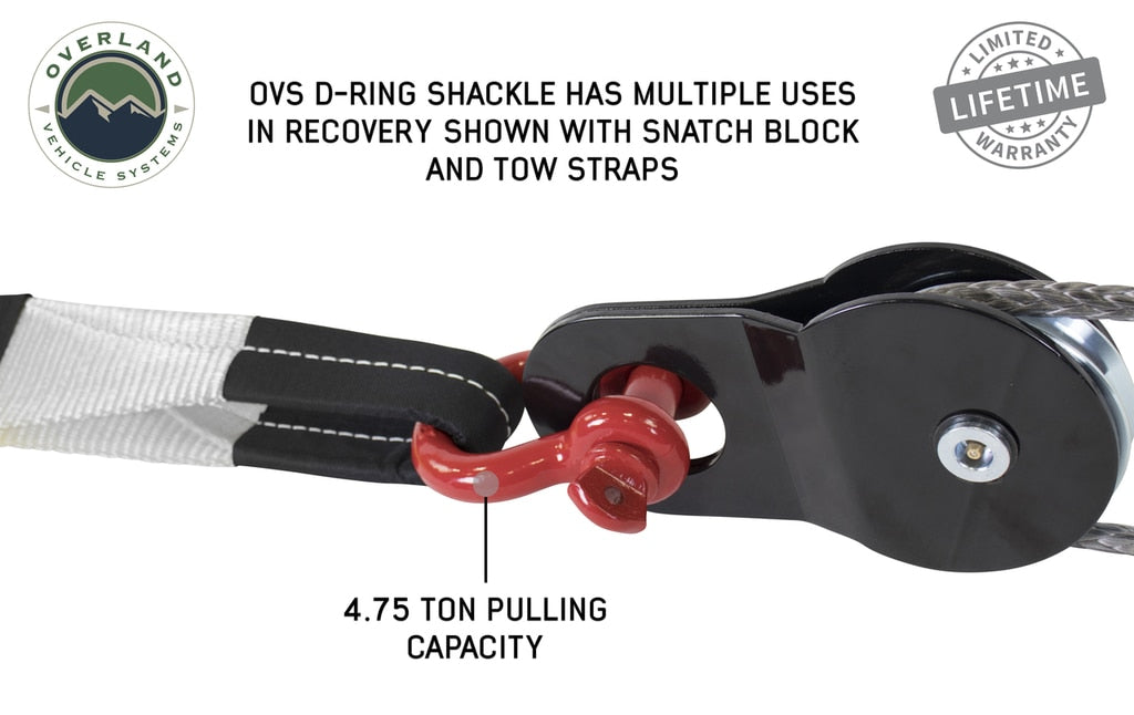 Overland Vehicle Systems 19010204 Recovery Shackle 3/4 Inch 4.75 Ton Red - Sold In Pairs Overland Vehicle Systems