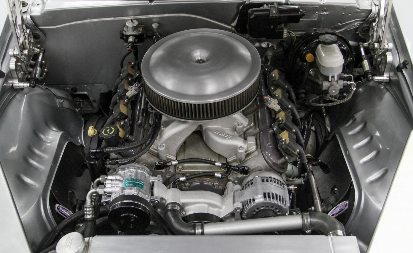 Black Mid-Mount Complete Accessory System LS Engine Drive Includes SD7 A/C Compressor, Alternator, P/S Pump, Tensioner, Crank Damper, Belt, & Pulleys Holley-5