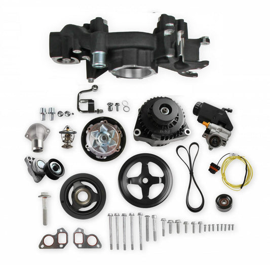 Mid-Mount Race Accessory System-Black Finish LS Engine Drive Includes Alternator, P/S Pump, Tensioner, Crank Damper, Belt, & Pulleys Holley-1