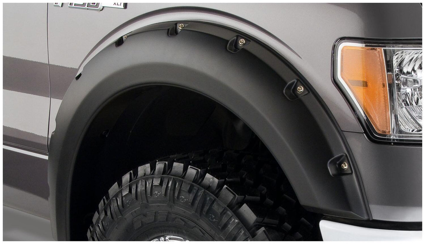 Black Pocket/Rivet Style Smooth Finish Front Fender Flares For 1999-2007 Ford F250 To F-550 Super Duty Bushwacker