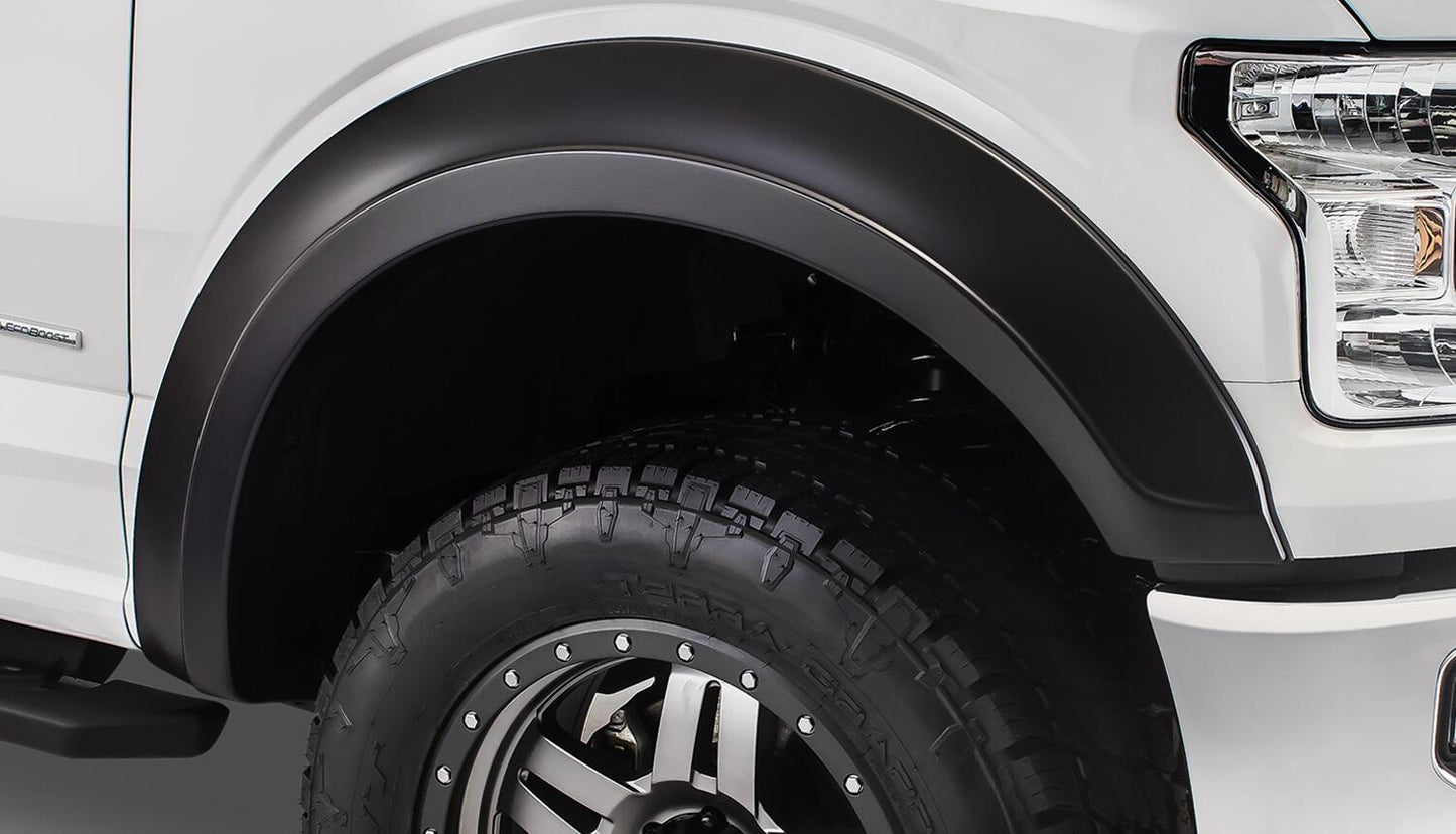 Black Extendafender Style Smooth Finish Front Fender Flares For 2015-2017 Ford F150 Bushwacker