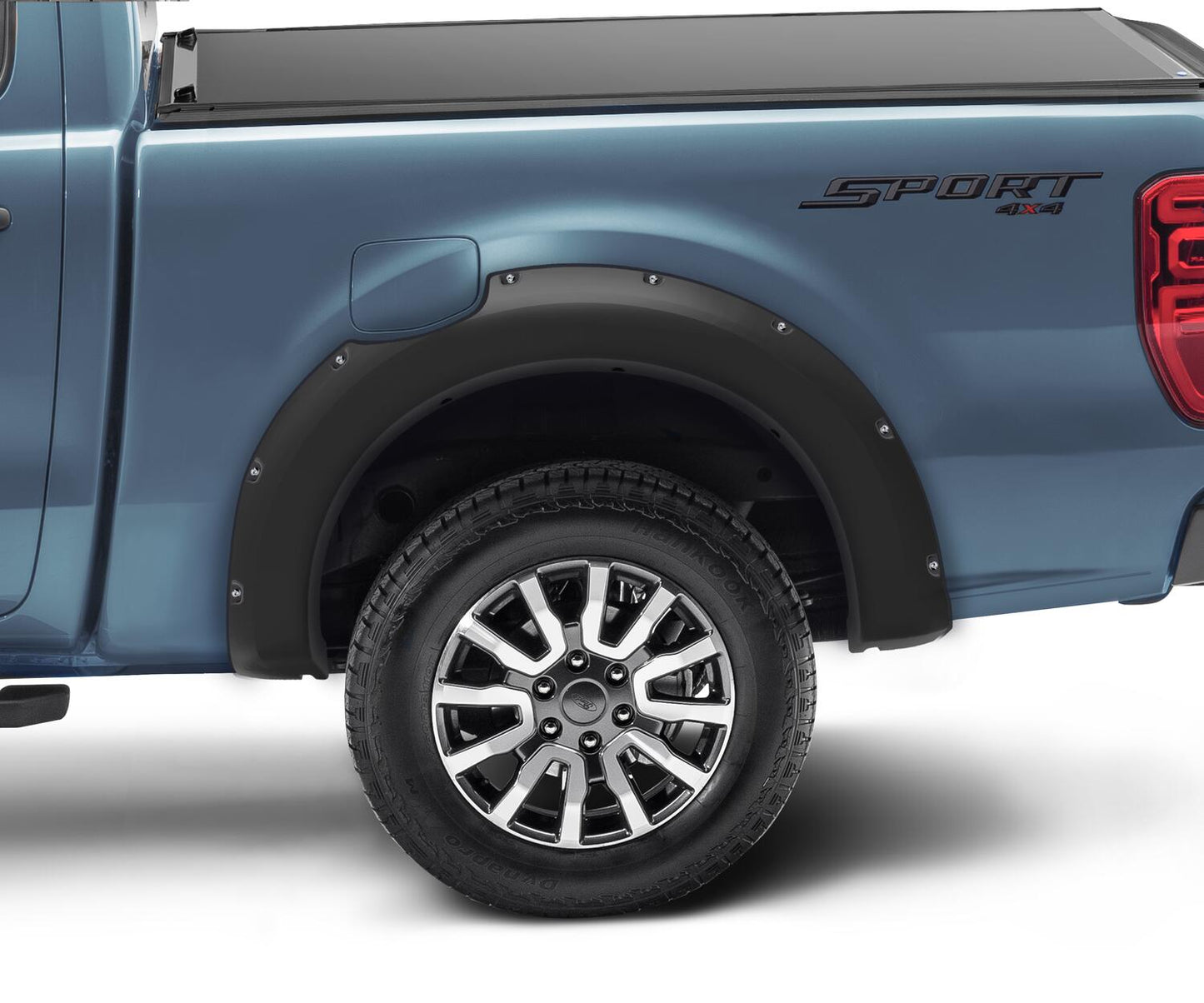 Black Pocket/Rivet Style Smooth Finish Rear Fender Flares For 2019-2023 Ford Ranger Supercab Bushwacker