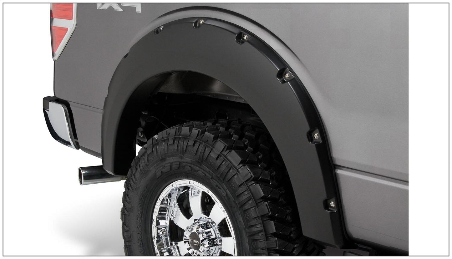 Black Pocket/Rivet Style Smooth Finish 4-Piece Fender Flare Set For 2009-2014 Ford F150 (Excludes Raptor) Bushwacker-2