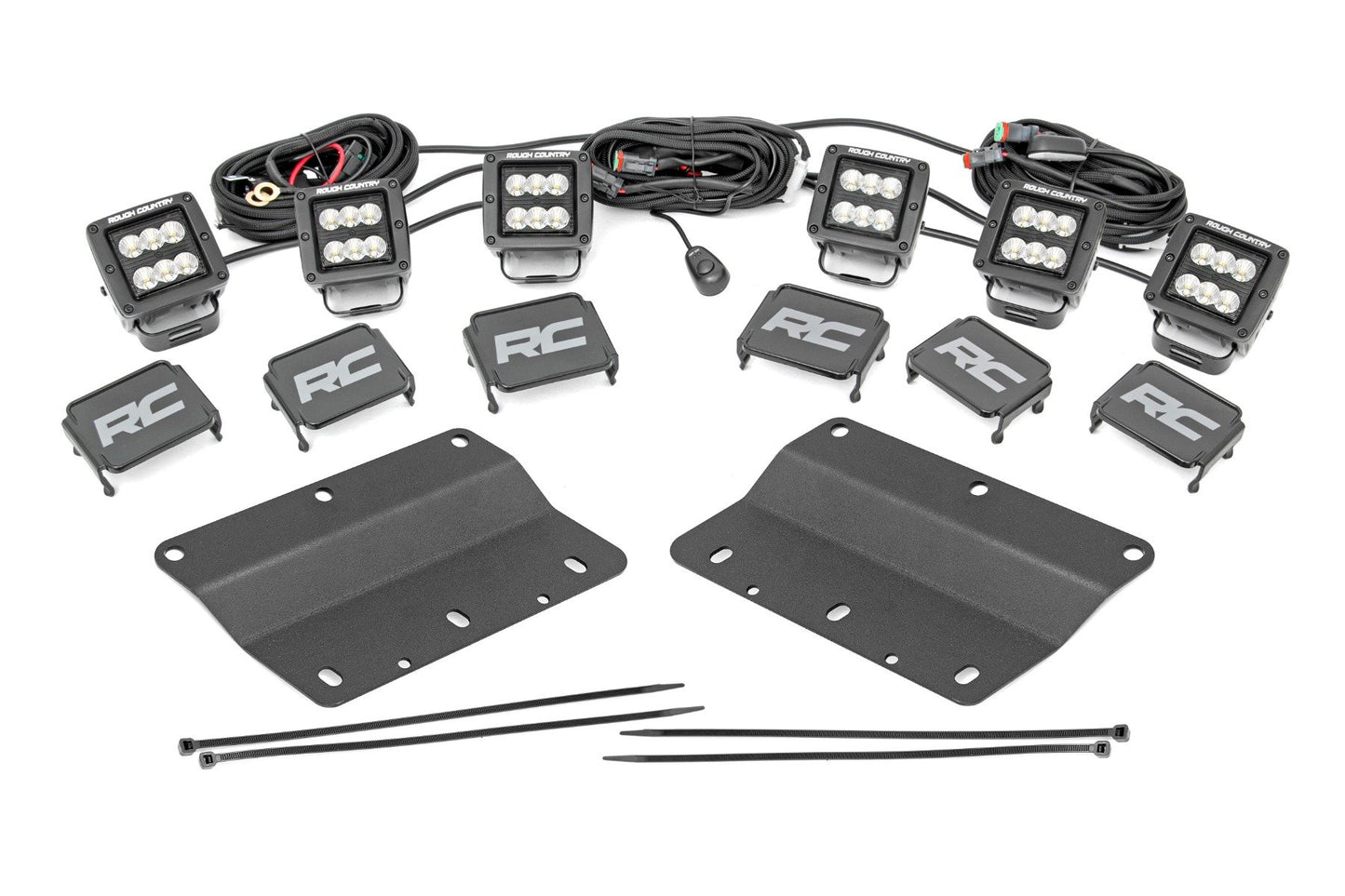 LED Light Kit | Fog Mount | Triple 2" Black Pair | Flood | Ford Bronco (21-24) Rough Country