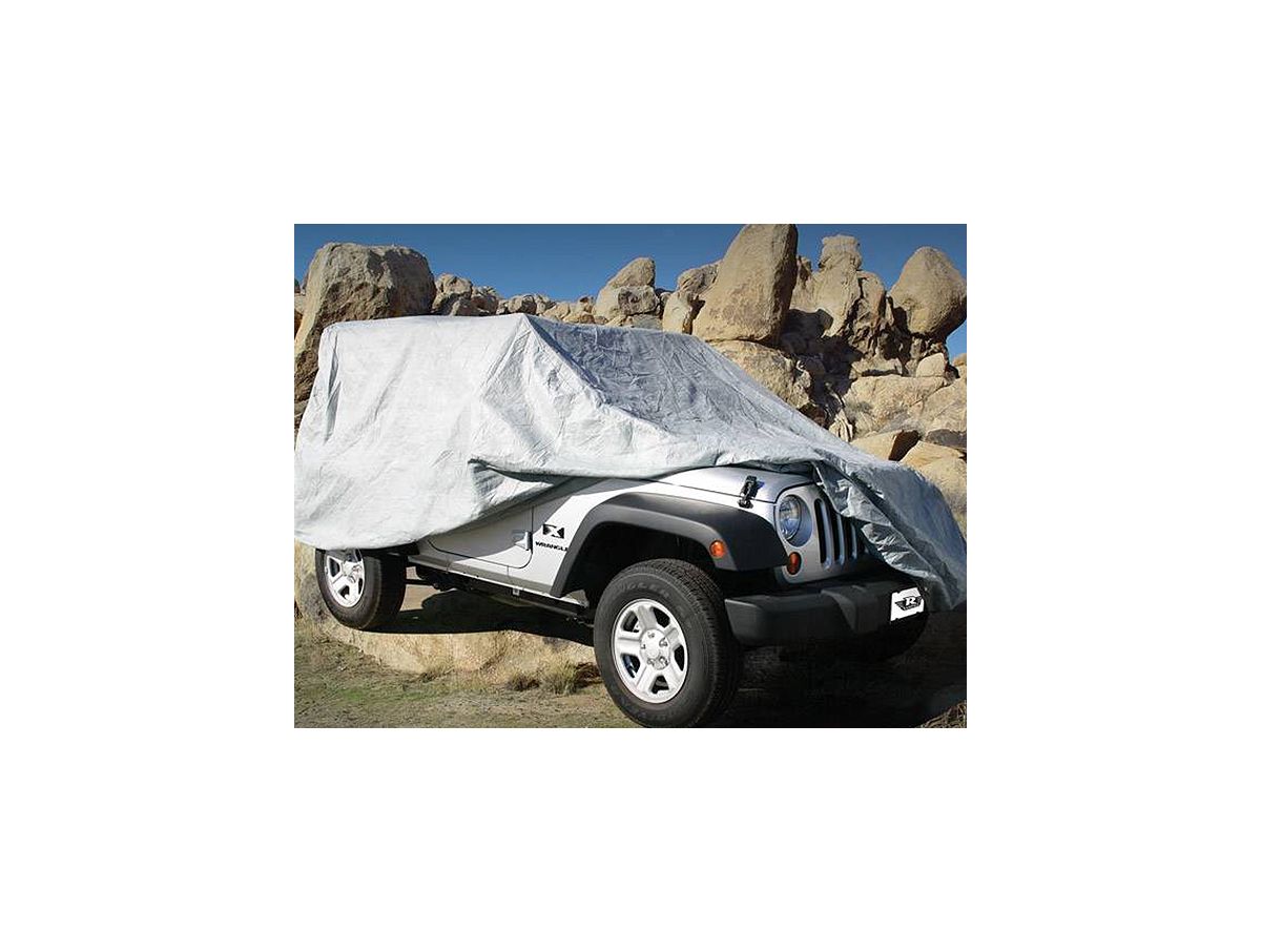 Multiguard All Weather, Rain or Shine, Custom Vehicle Covers (includes lock, cable and storage bag) for 2007-2018 Jeep Wrangler JK 2-Door, Silver Rampage