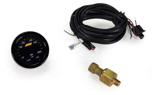 X-Series Fluid Pressure Gauge Kit 0-150psi/0-10bar Black Bezel and Black Faceplate AEM Electronics-1