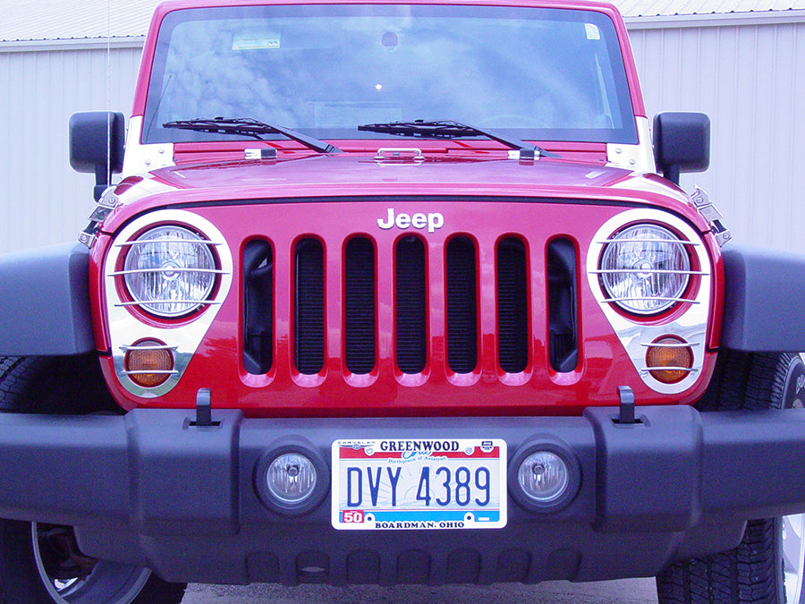 Jeep JK Headlight Guards Pair 07-18 Wrangler JK Polished Silver Kentrol-5
