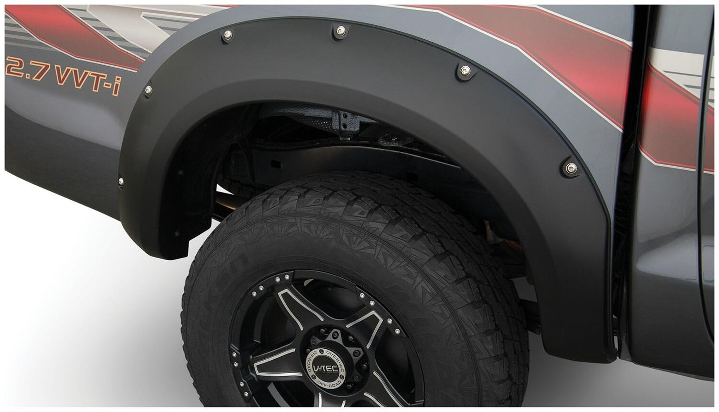 Black Pocket/Rivet Style Smooth Finish Rear Fender Flares For 2011-2013 Toyota Hilux Bushwacker