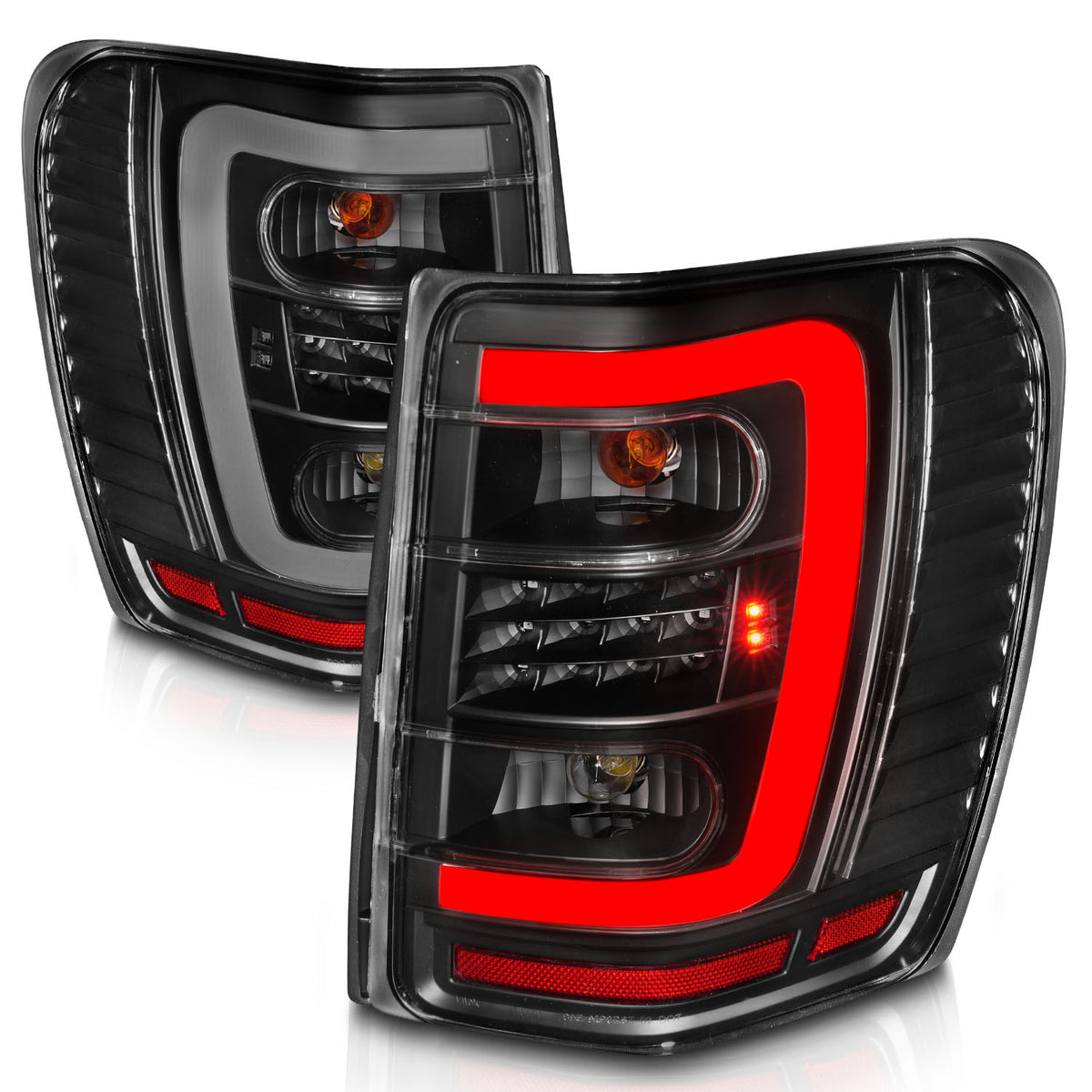 Tail Light Set LED W/ Light Bar Style Black Housing Clear Lens Pair Jeep Grand Cherokee 1999-2004 AnzoUSA-6