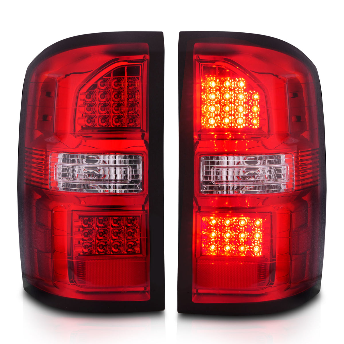 Tail Light Set LED Chrome Housing Red/Clear Lens Pair GMC Sierra 1500 2015-2018, 2500 HD/3500 HD 2014-2018 AnzoUSA-6