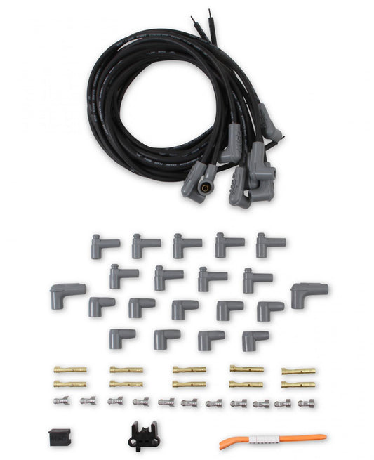 Black Super Conductor Universal 8 Cyl. 90 Degree Set Includes Terminals For Engines With Early Type (Socket) And Late Type (Hei Spark Plug Top) Distributor Caps. 90 Degree Boots And Terminals Factory Installed On One End MSD Ignition-1