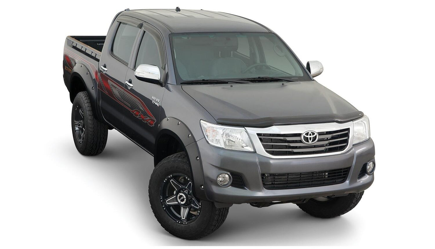 Black Pocket/Rivet Style Smooth Finish 4-Piece Fender Flare Set For 2011-2013 Toyota Hilux Bushwacker-5