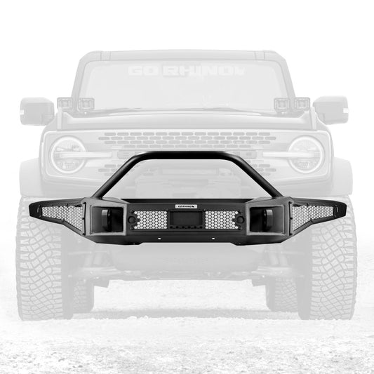 Rockline Winch Ready Front Full Width Bumper With Overrider For Ford Bronco Textured Black 2021-2026 Ford Bronco Go Rhino-1
