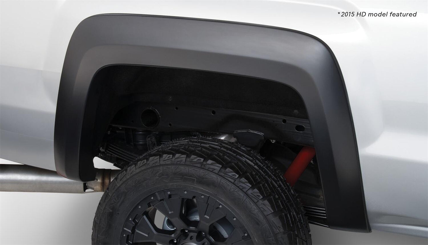 Black Extendafender Style Smooth Finish Rear Fender Flares For 2019 GMC Sierra 1500 Limited, 2014-2018 GMC Sierra 1500, 2015-2019 Sierra 2500HD/3500 Hd (Excludes Dually) Bushwacker-1