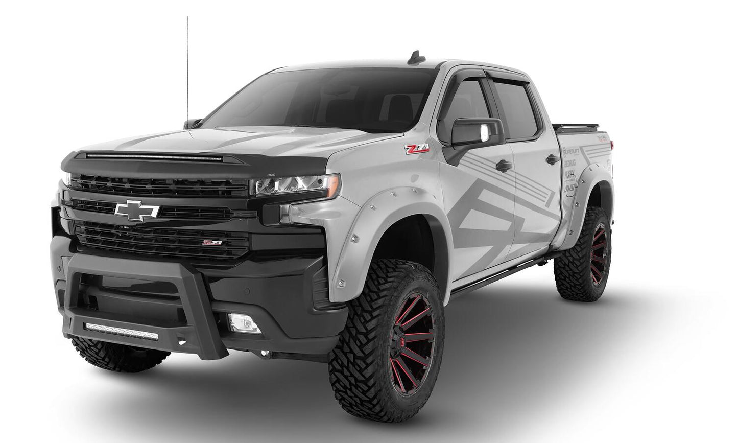 Pocket/Rivet Style Color Matched Silver Ice Metallic 4-Piece Fender Flare Set For 20-21 Chevrolet Silverado 1500 2022 Chevrolet Silverado 1500 Ltd Bushwacker