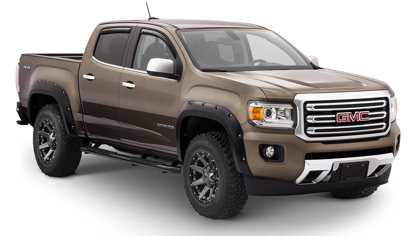 Black Pocket/Rivet Style Smooth Finish 4-Piece Fender Flare Set For 2015-2021 GMC Canyon W/61.7 Inch Bed Bushwacker-3