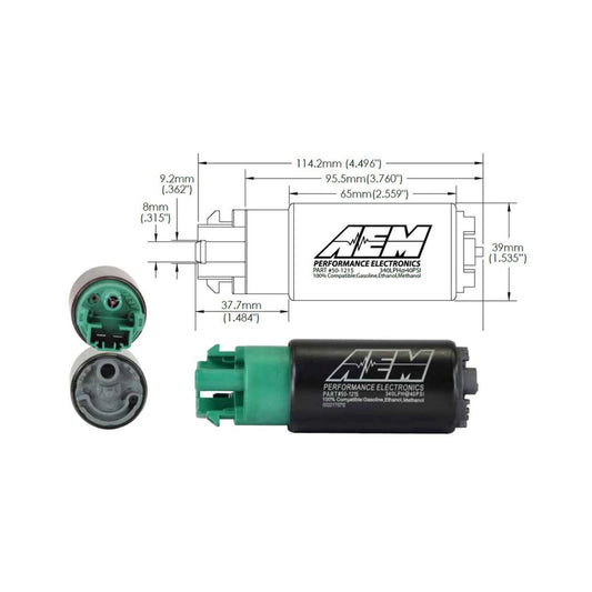 340LPH E85-Compatible High Flow In-Tank Fuel Pump 65mm Body w/Hooks Offset Inlet/340LPH at40psi/Not application specific AEM Electronics-1
