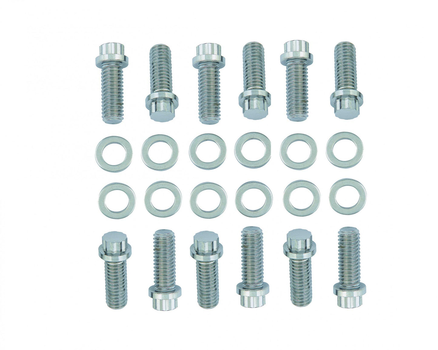 Intake Manifold Bolt Set Chrome 12-Point Fits 1955-1986 Chevrolet 265-400 Gen I Small Block, Grade 8 Mr Gasket