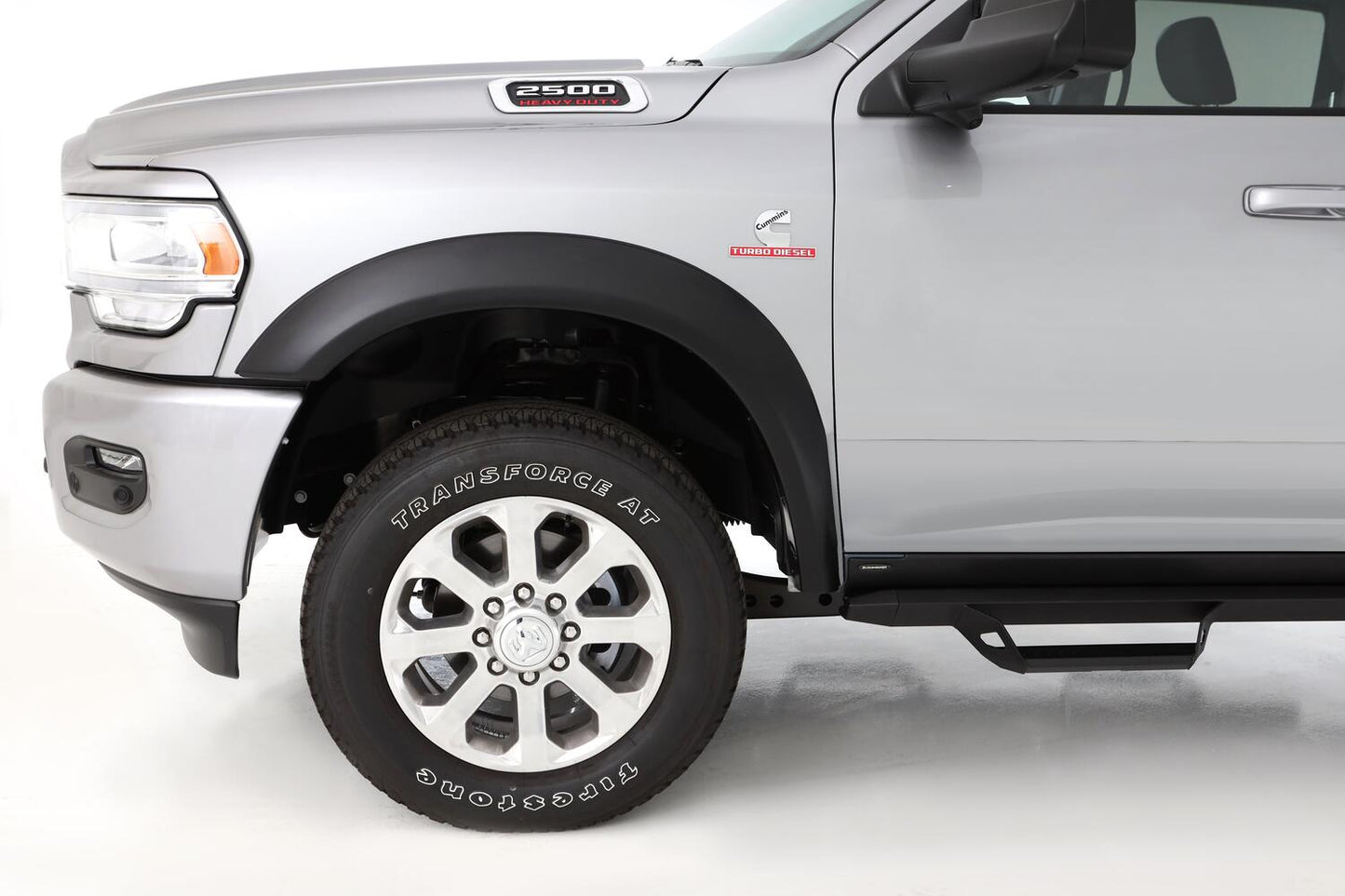 Black Extendafender Style Smooth Finish Front Fender Flares For 2019-2026 Ram 2500/3500, Includes Dually Bushwacker