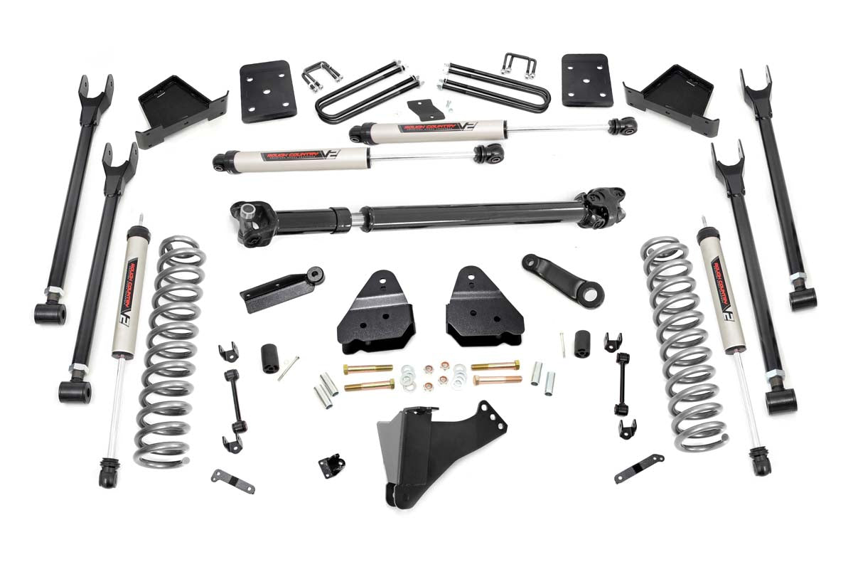 Rough Country 6 Inch Ford 4-Link Suspension Lift Kit w/Front Drive Shaft 17-19 F-250/350 4WD Diesel 4 Inch Axle w/Overloads Rough Country