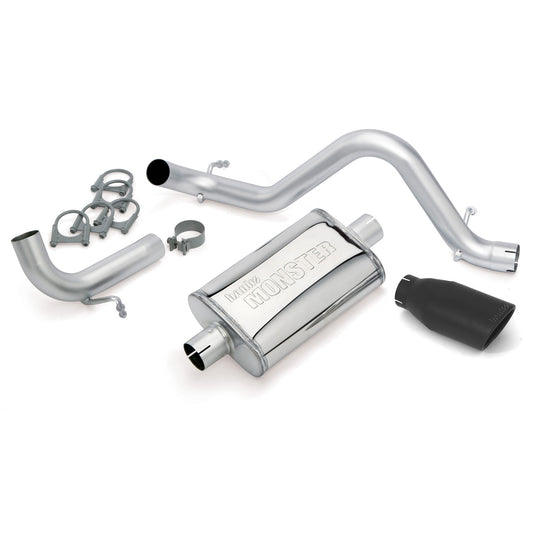 Monster Exhaust System Single Exit Black Ob Round Tip 12-17 Jeep 3.6L Wrangler Banks Power-1