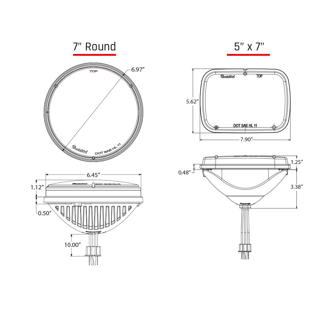 7 Inch Round Headlight With H13 To H4 Adaptor Pair Rigid Industries-2