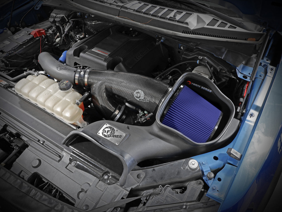 Track Series Carbon Fiber Intake System w/ Pro 5R Filter Ford F-150 Raptor 17-20 V6-3.5L (tt) aFe Power-7