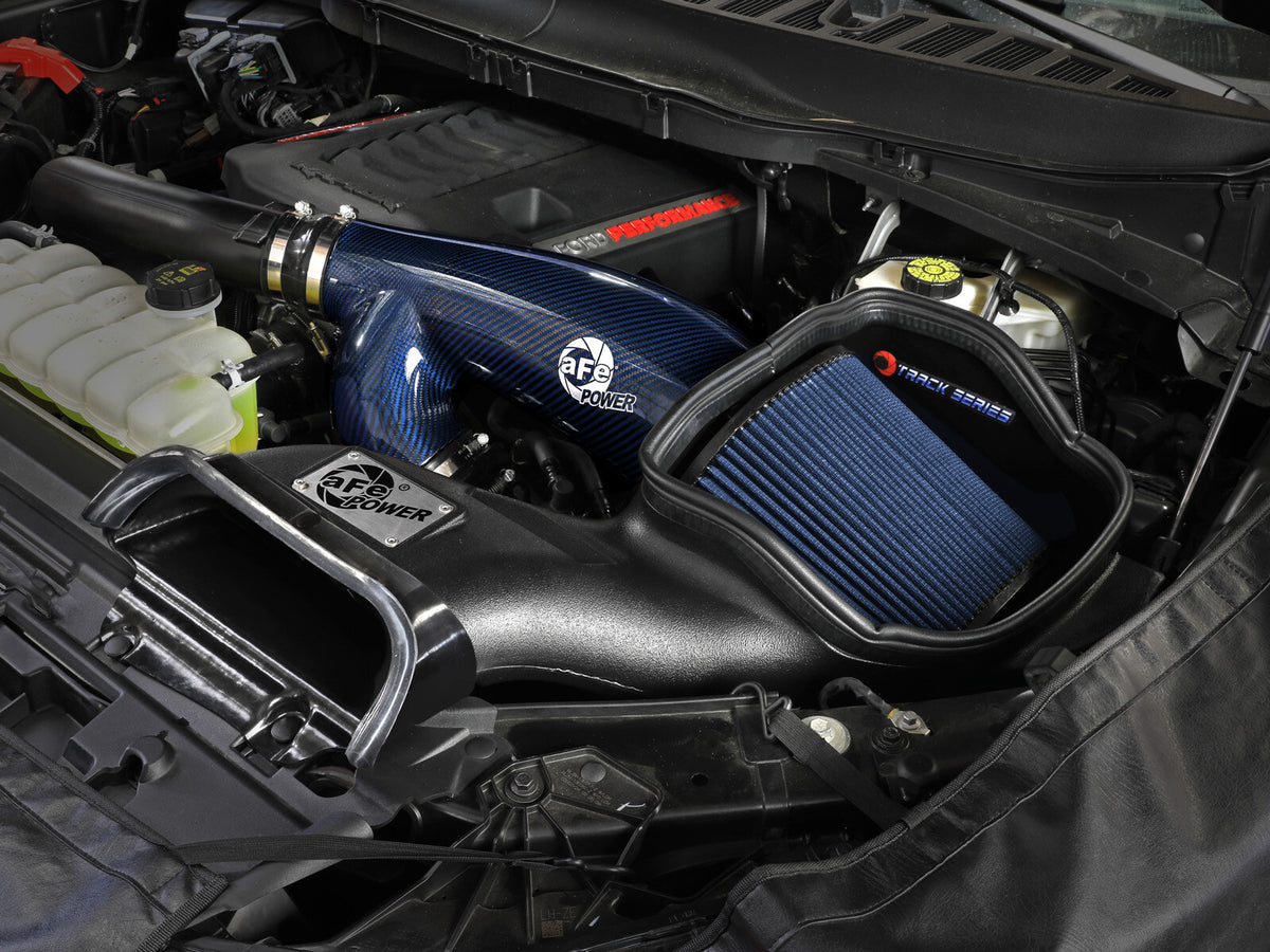 Track Series Blue Kevlar/Carbon Fiber Intake System w/ Pro 5R Filter Ford F-150 Raptor 17-26 V6-3.5L (tt) aFe Power-5