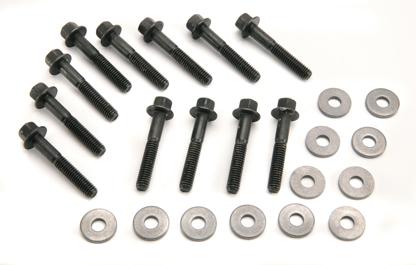 Intake Manifold Bolt Set Super Flanged Head Includes 12 Pieces 5/16 -18 x 2.0 Inch Long with Washers. Fits Small Block Ford 260-351W Mr Gasket