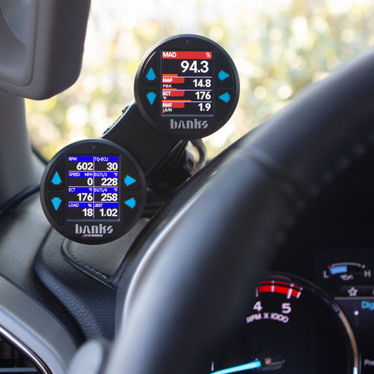Dual Gauge Pod Kit 52mm Sticky Base Suction Mount iDash 1.8 and 52mm (2-1/16 inch) gauges Banks Power-1