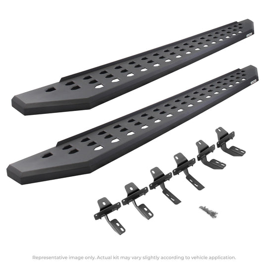 RB20 Running Boards With Mounting Brackets Textured Black 2020-2025 Jeep Wrangler Go Rhino-1