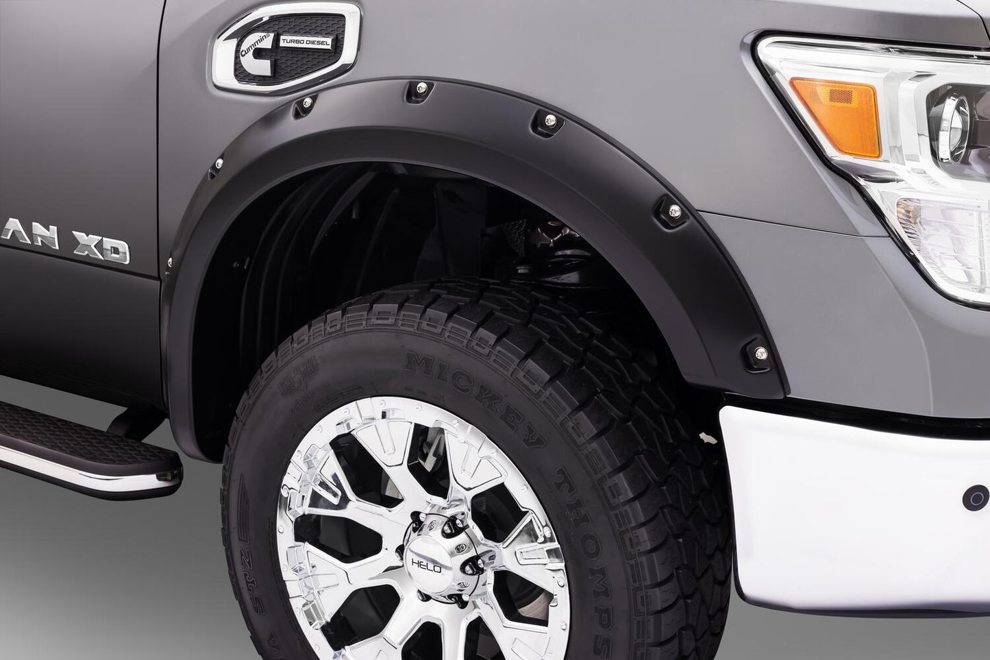 Black Pocket/Rivet Style Smooth Finish Front Fender Flares For 2004-2015 Nissan Titan W/O Lock Box Bushwacker